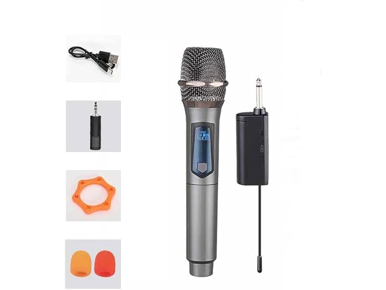 Micrófono para Cantar, Microfono Dinamico, Micrófono Inalámbrico Profesional con Receptor para Megafonía, Karaoke, Grabación de Vídeo de Conferencias, Entrevistas, Fiestas