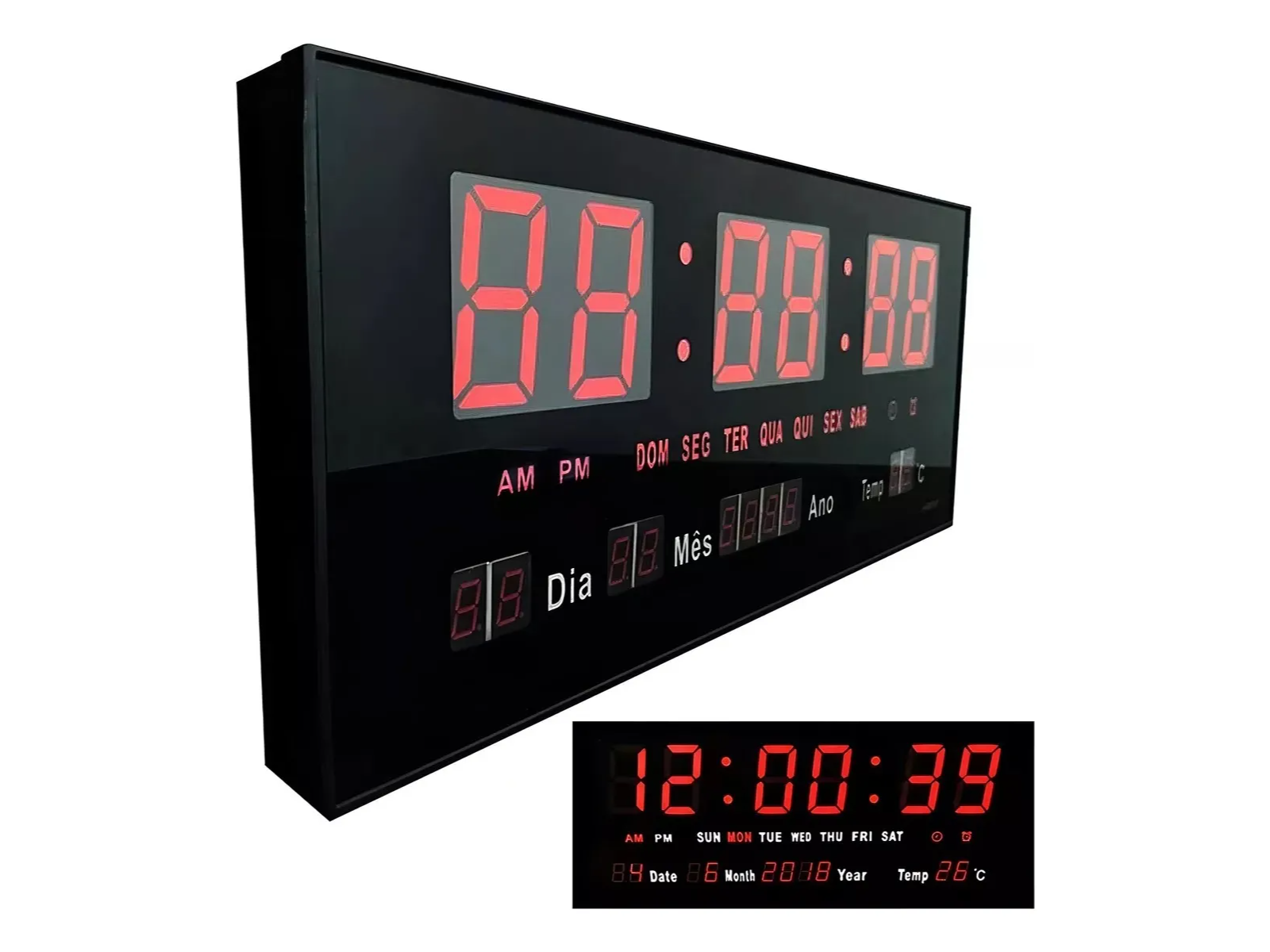 Reloj Digital De Pared Led Alarma Calendario Temp 36cm (Copia)