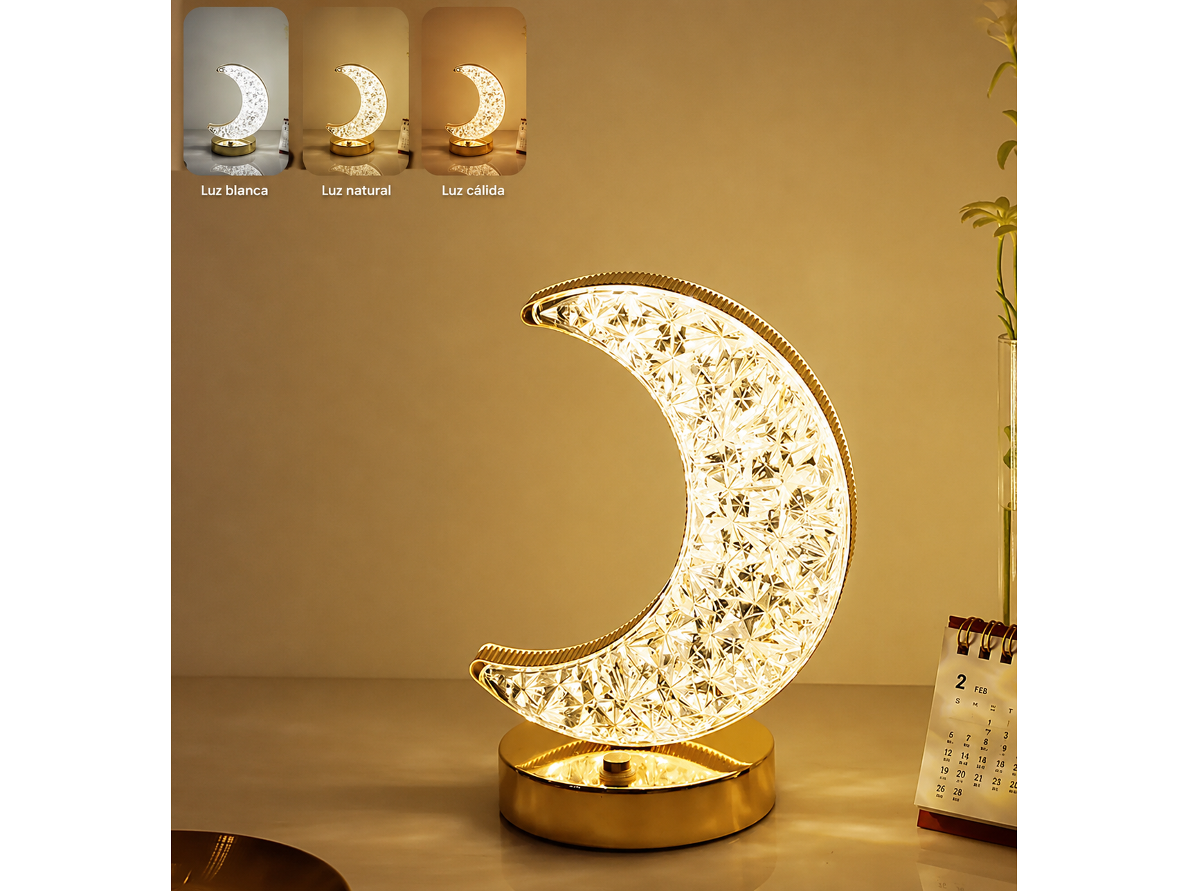 Lámpara De Mesa Velador Luna Cristal Táctil
