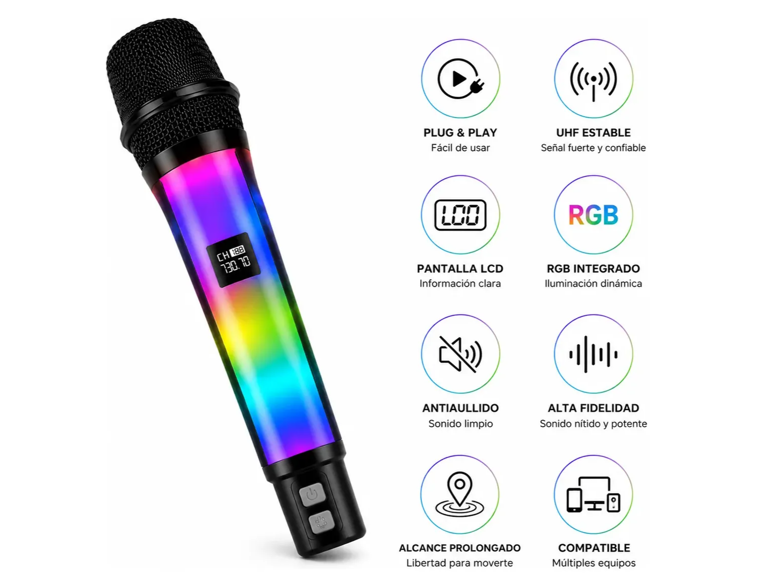 Micrófono Inalámbrico Rgb Karaoke Recargable Usb