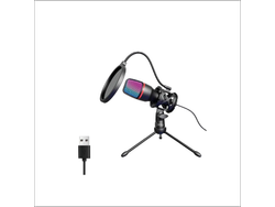 Microfono Para Pc Usb Gamer Streaming Luces Rgb Netmak Ms786 Color Negro