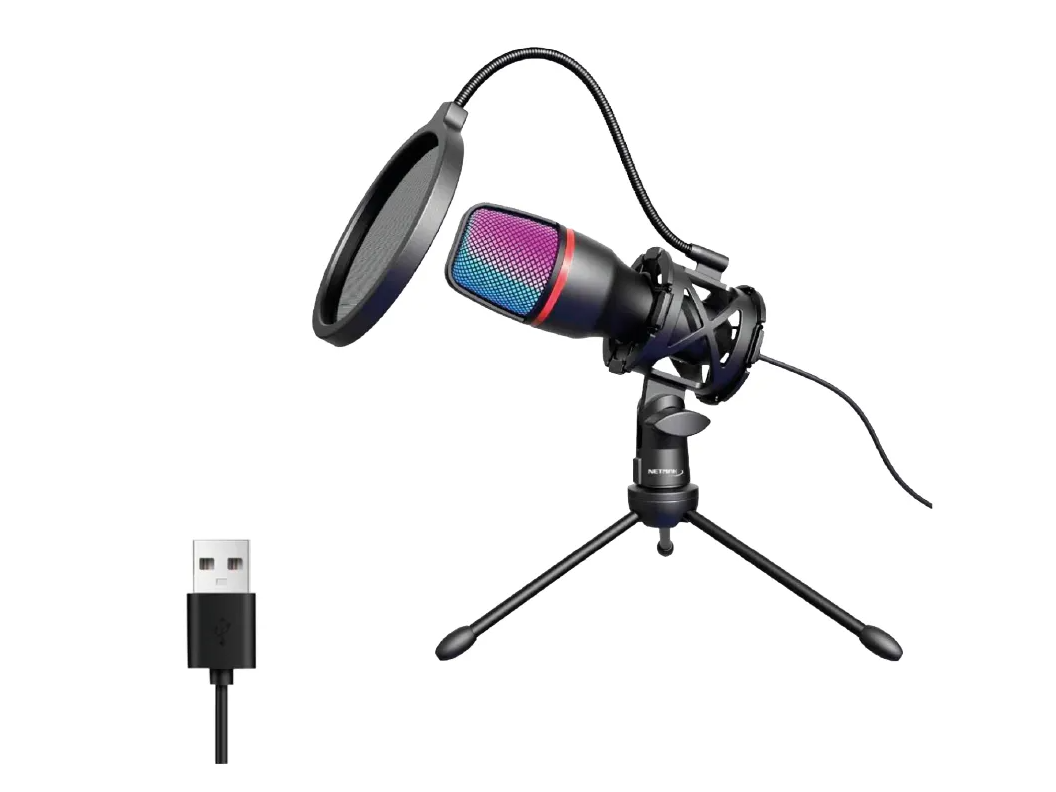 Microfono Para Pc Usb Gamer Streaming Luces Rgb Netmak Ms786