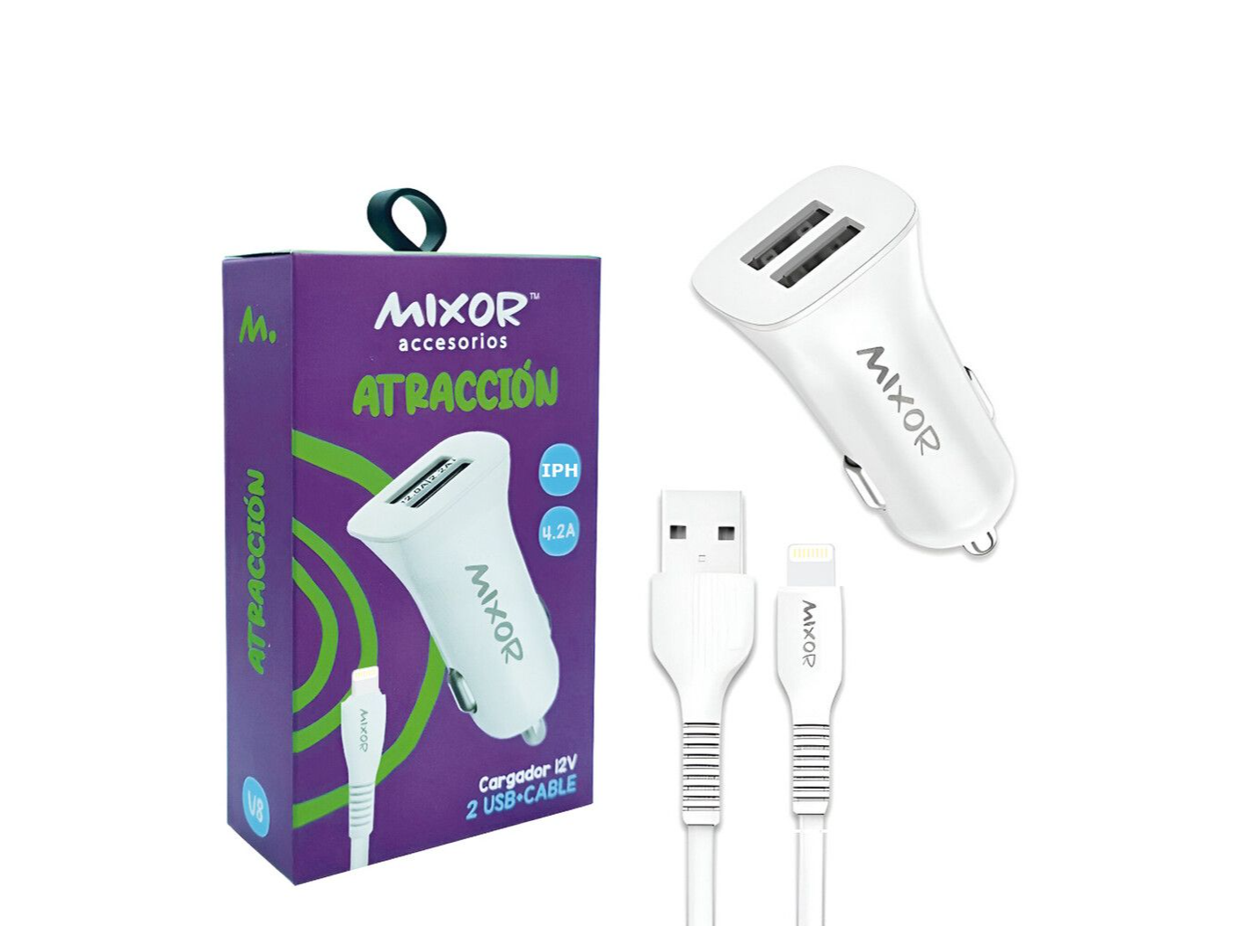 CARGADOR 12V MIXOR ATRACCION 4.2 C/CABLE LIGHTNING