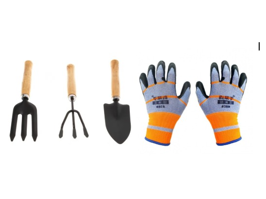 SET HERRAMIENTAS Y GUANTES JARDINERIA