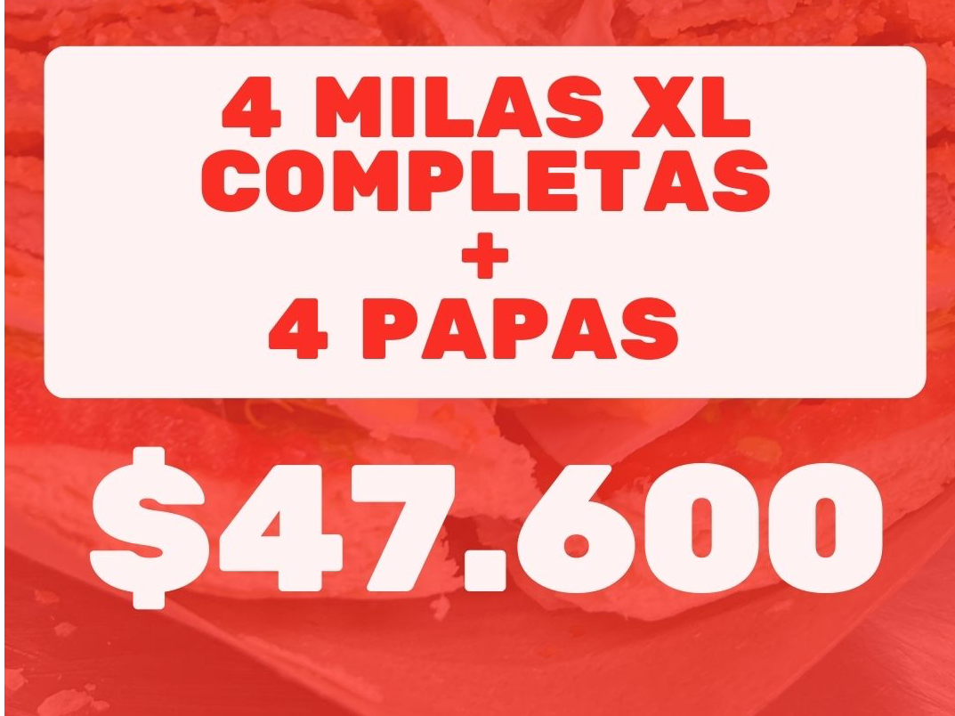 4 milas completas + 4 papas