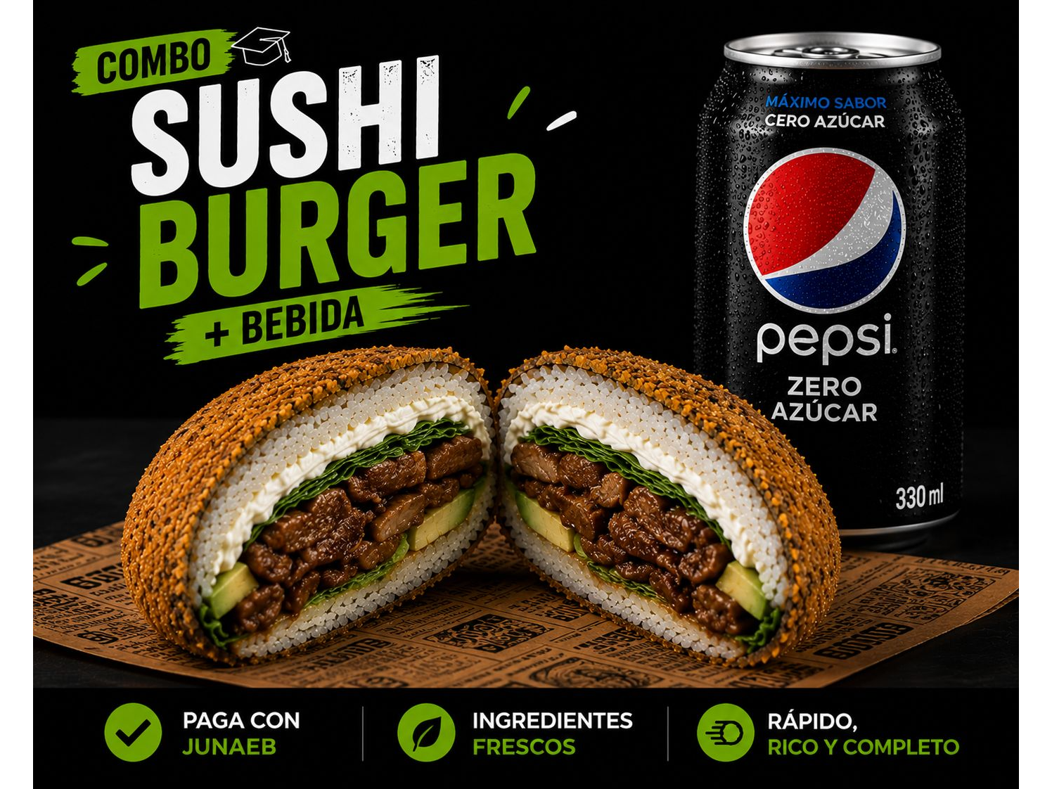 Sushi Burger Carne +Bebida