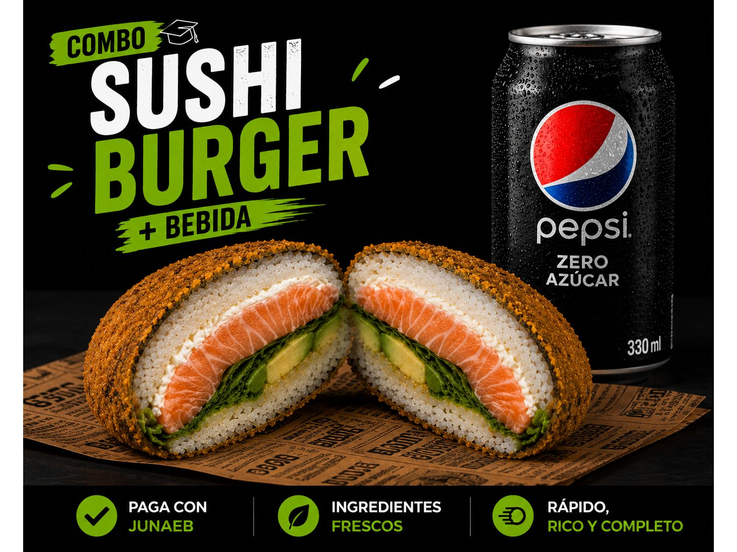 Sushi Burger Salmon +Bebida