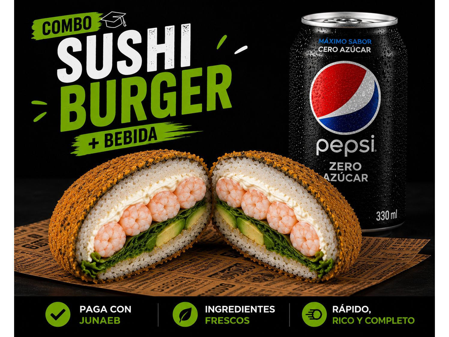 Sushi Burger Camaron +Bebida
