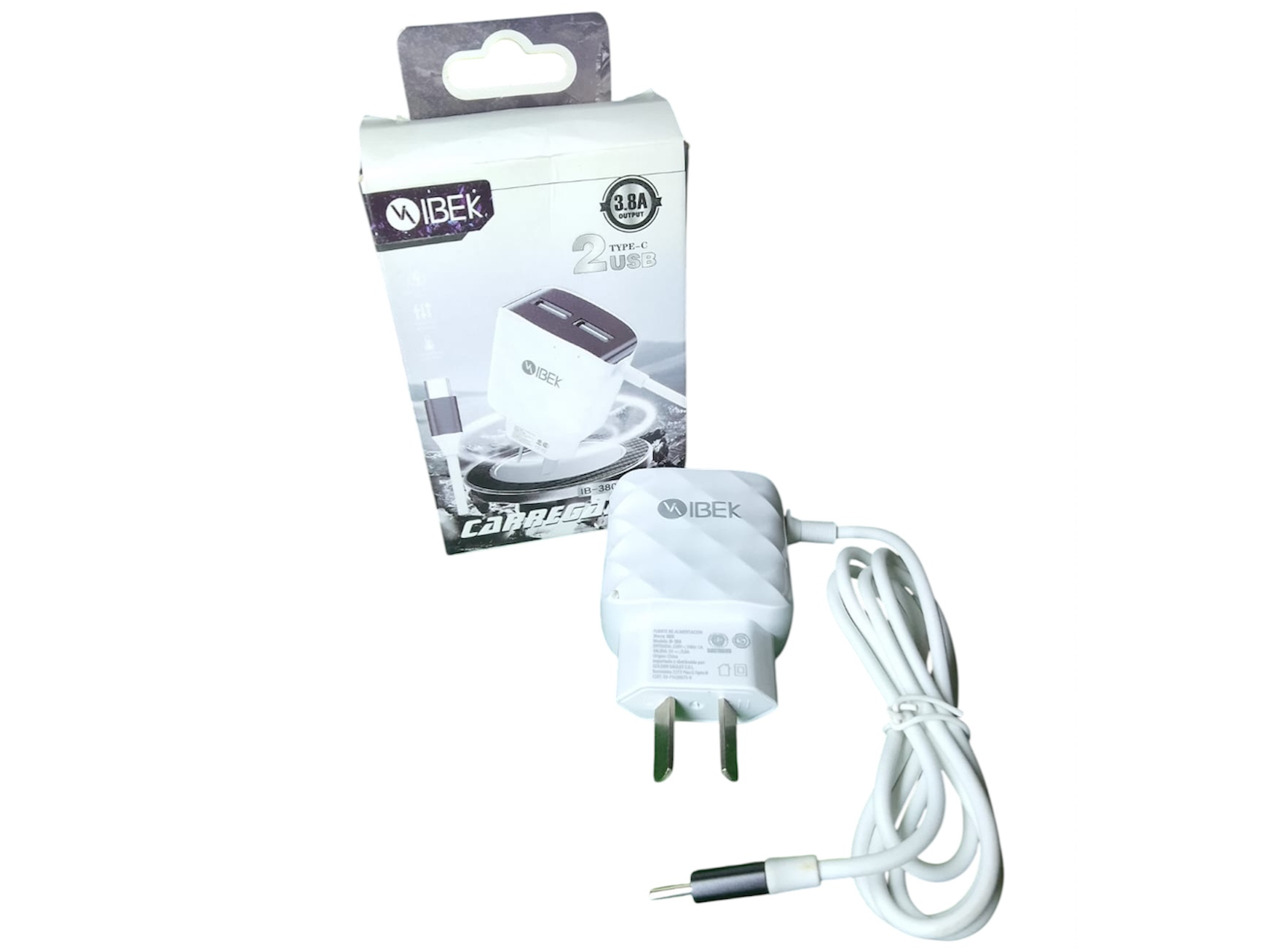 Cargador ibek tipo C 2 USB