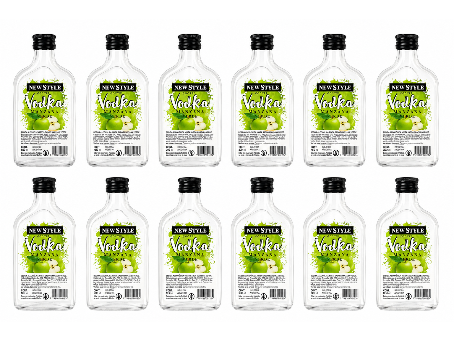 Petaca vodka Manzana New Style x 12 unidades