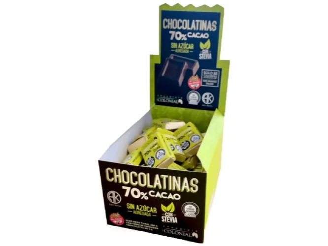 Chocolatines 70% Cacao con Stevia x 5gr - Colonial