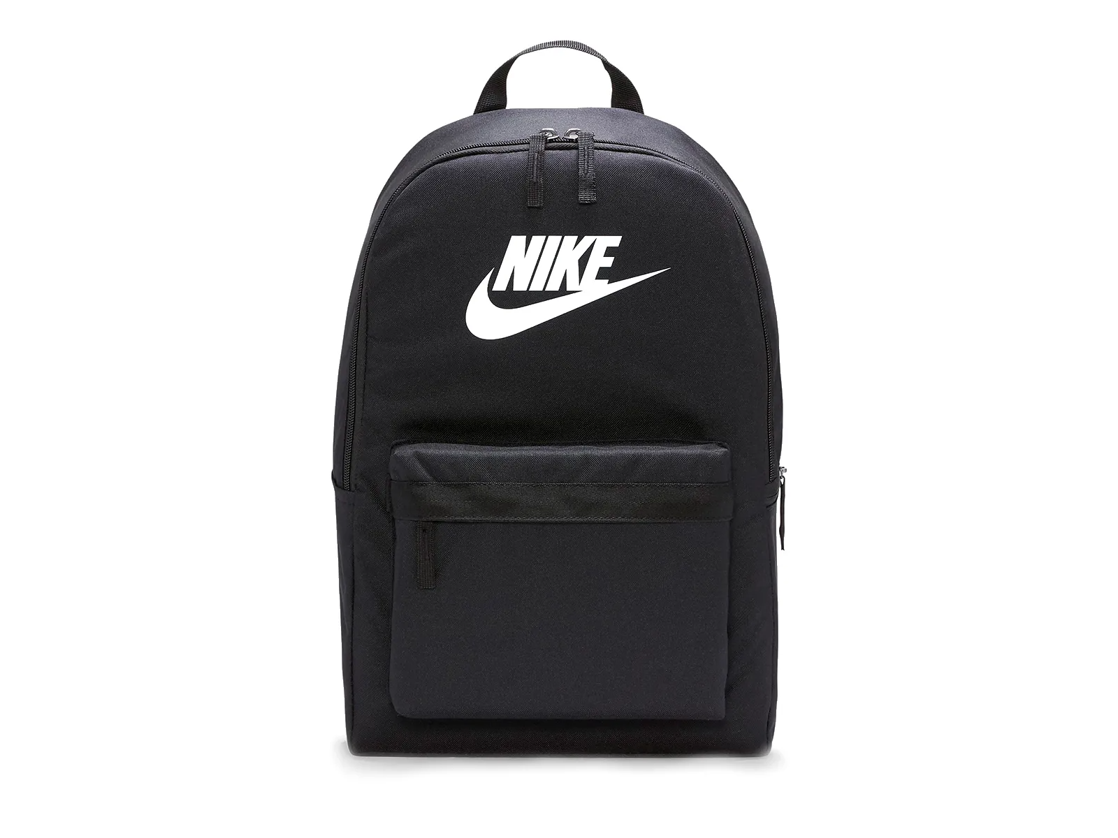 Mochila Nike negra con letras blancas.