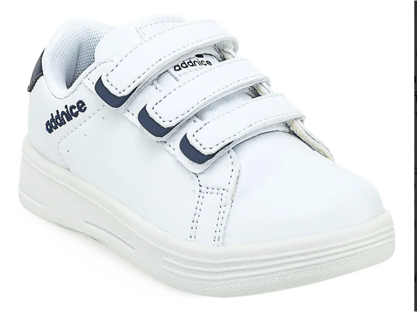 Addnice Zapatilla Estocolmo blanca con detalles azules (talles más grandes que la anterior con tres abrojos).