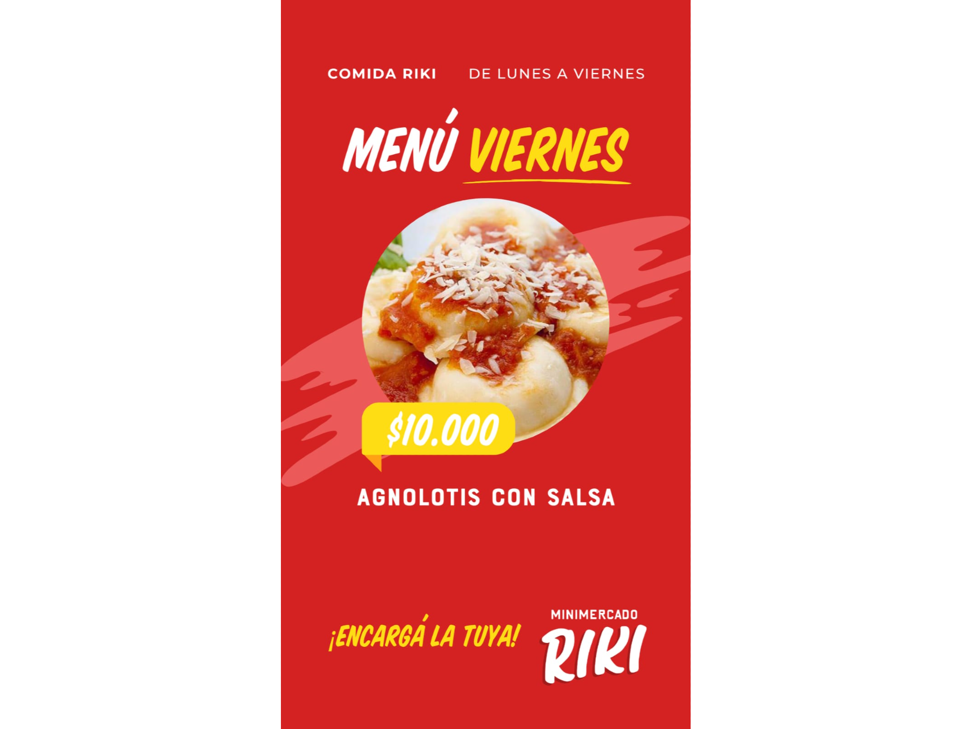 MENU VIERNES "AGNOLOTIS C/SALSA"
