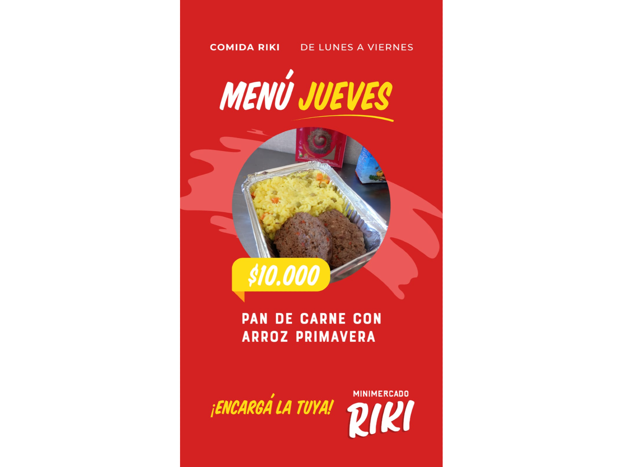 MENU JUEVES "PAN DE CARNE C/ARROZ PRIMAVERA"