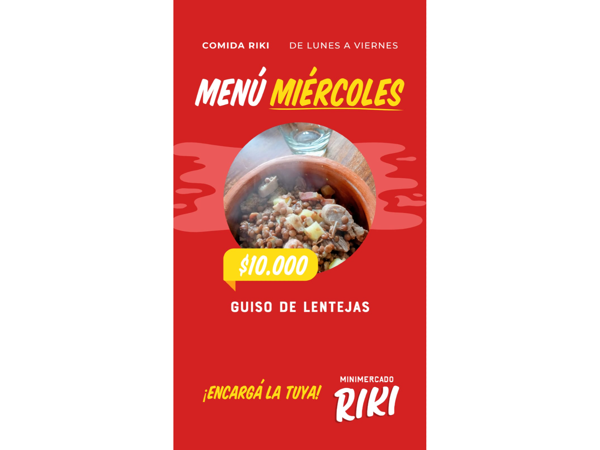 MENU MIERCOLES "GUISO DE LENTEJAS"