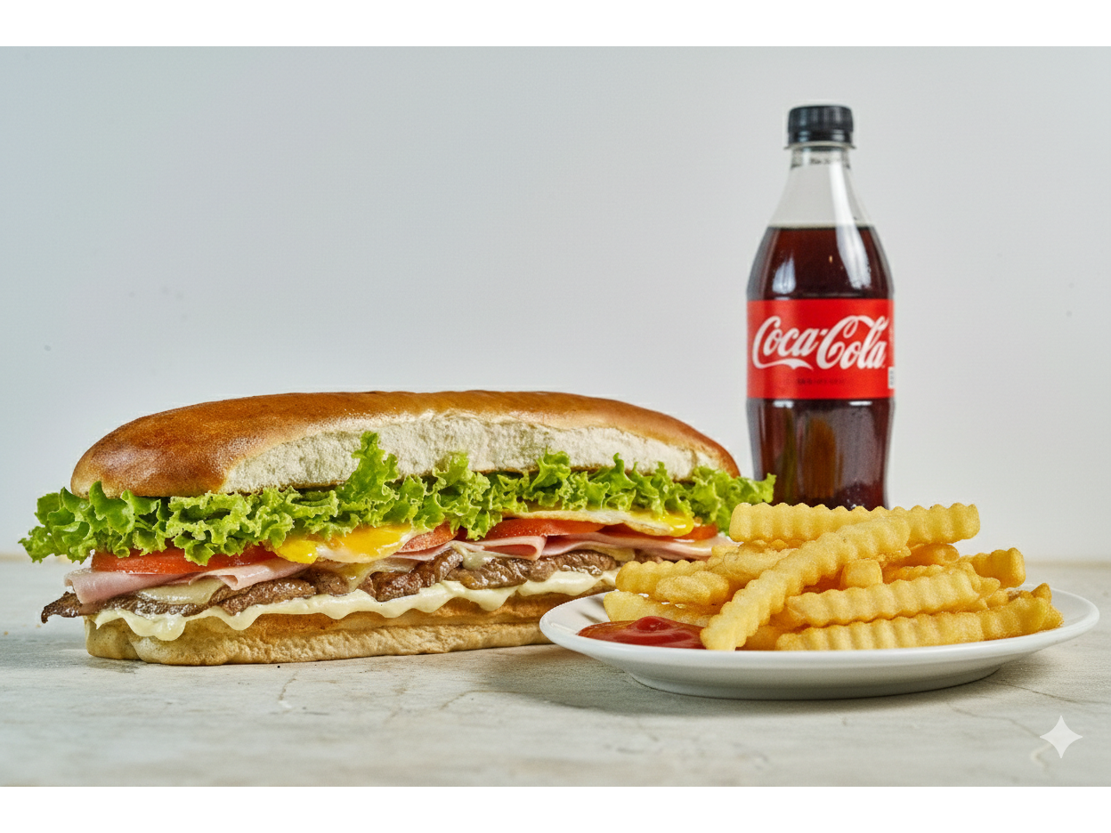 Lomito Completo Mediano  + Fritas + Bebida