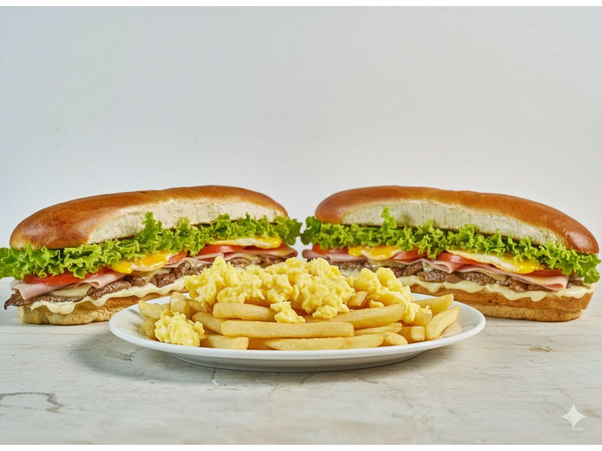 2 Lomitos Completos Medianos + 1 Papa con Huevo