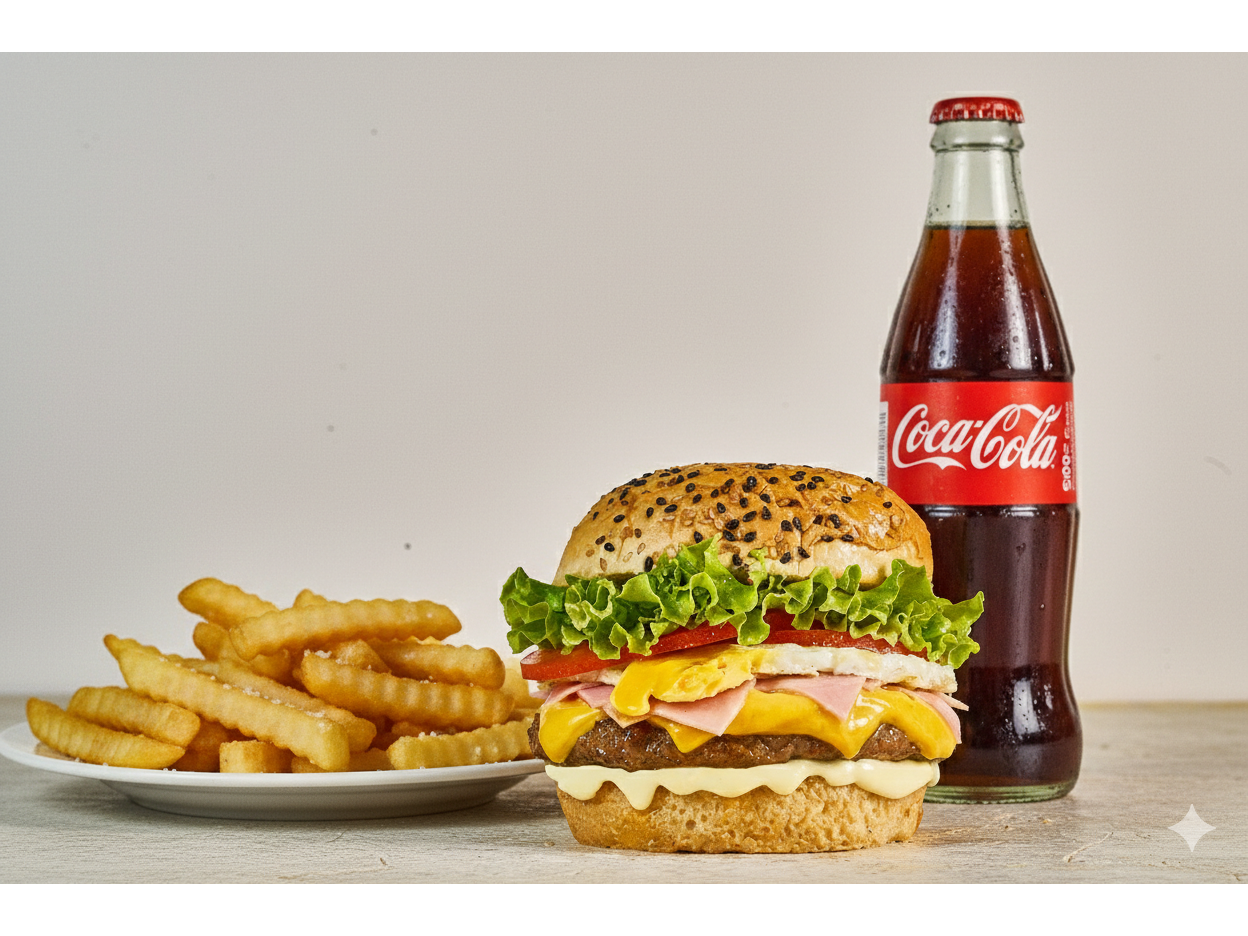 Combo Hamburguesa PANINO + papas + gaseosa 500cc