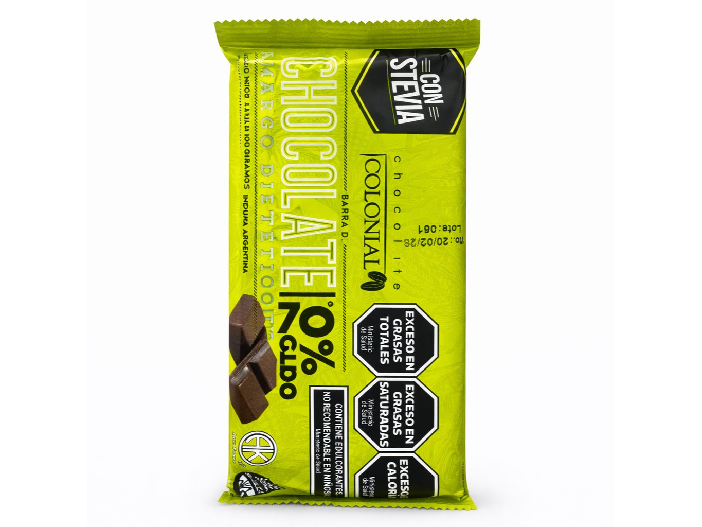 Chocolate con stevia al 70 % Colonial 100 gr