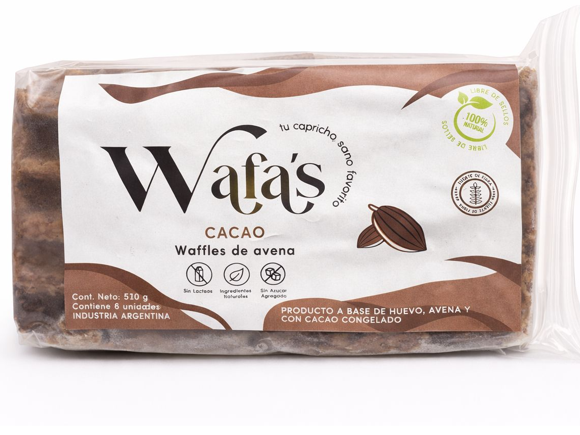 Waffles de avena sabor cacao  Waffas 6u