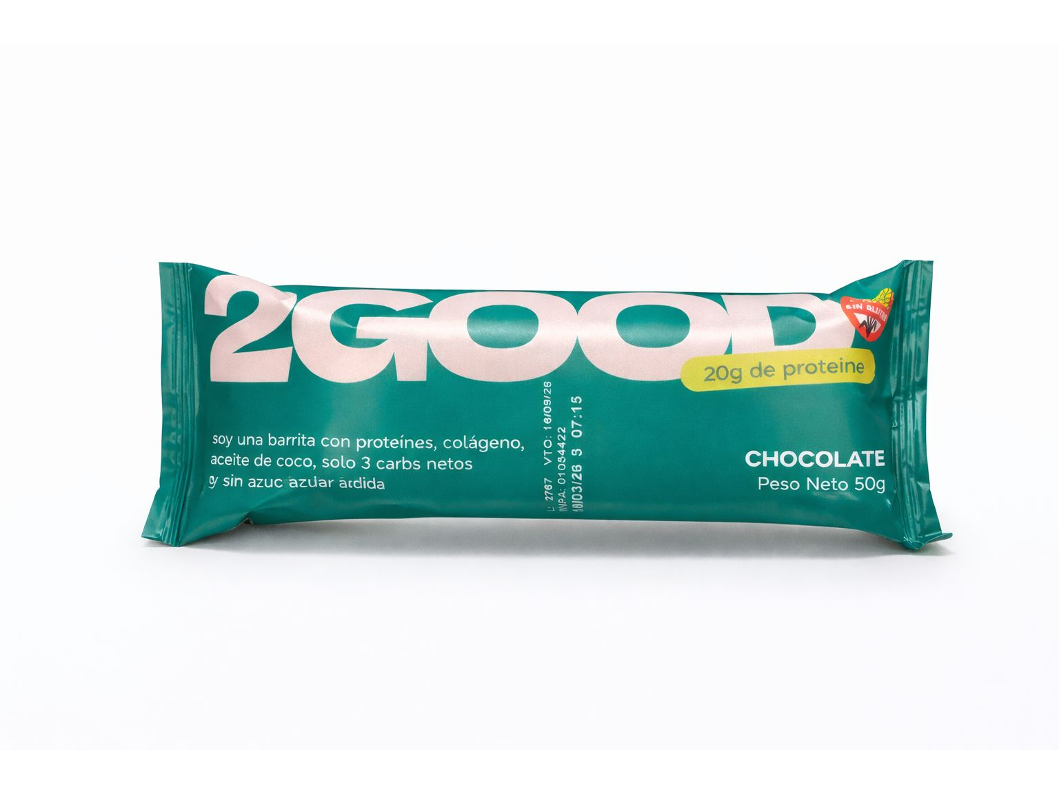 Barra de chocolate con 20 gr de proteina 2good