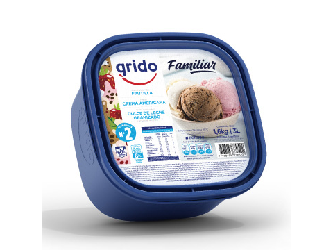 Familiar 3L dulce de leche granizado, crema americana y frutilla