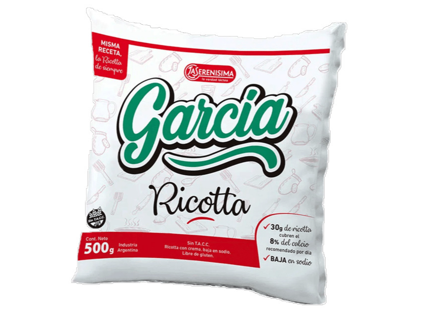 Ricotta Entera Baja en Sodio sachet LA SERENISIMA  x 500 gr