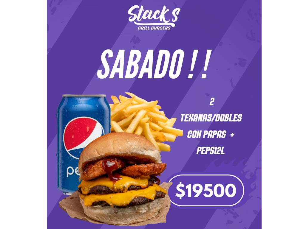 2 TEXANAS + 2 LATAS DE PEPSI + PAPAS