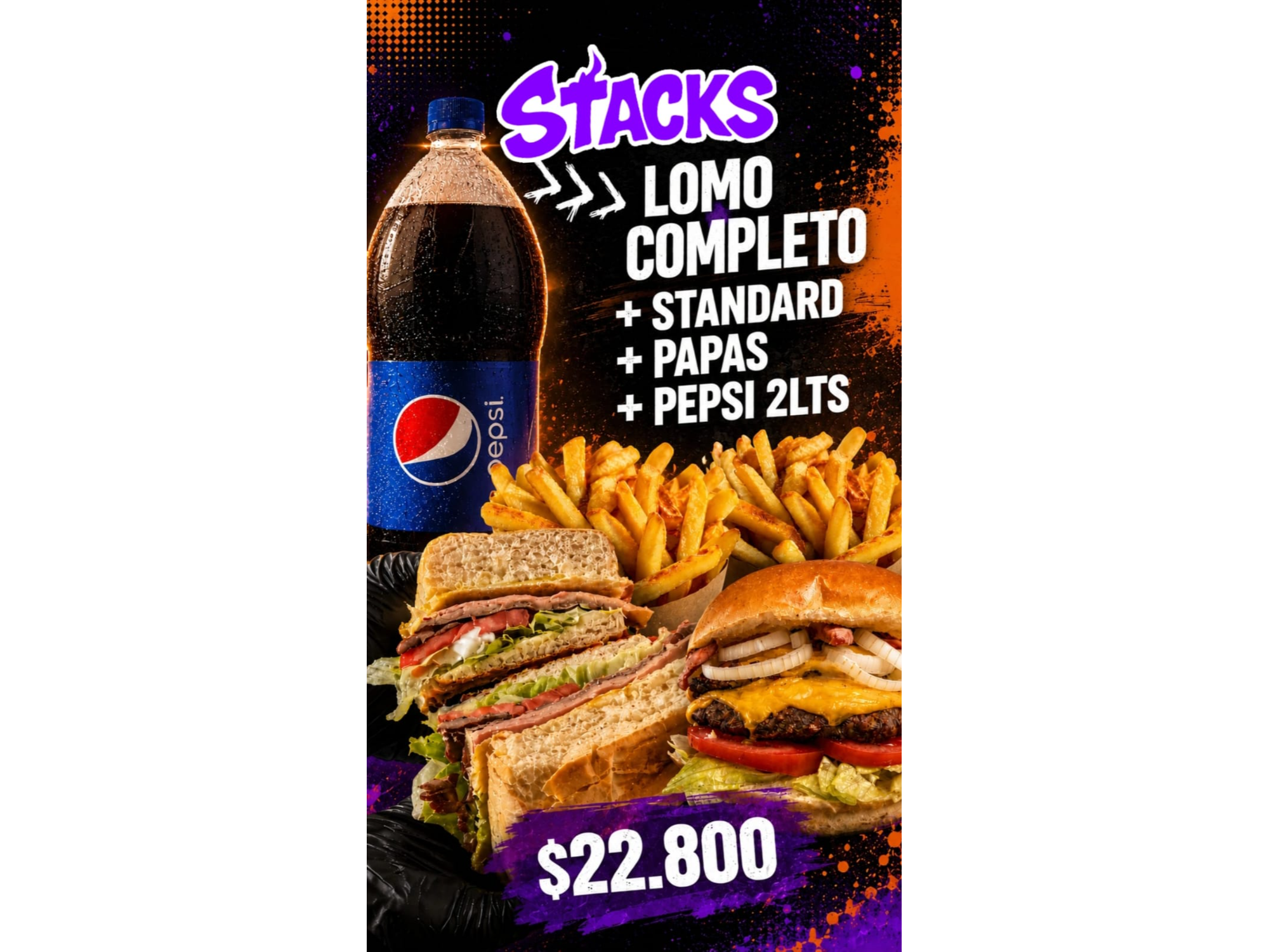 LOMO + STANDARD + PAPAS + PEPSI 2 LTS
