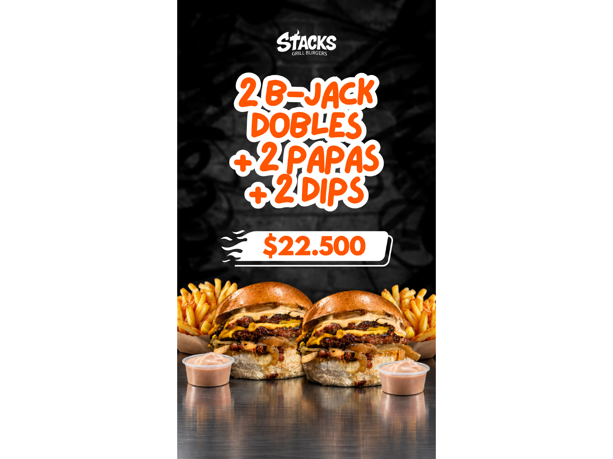2 B-jack Dobles + Papas + 2 Dips de mayo