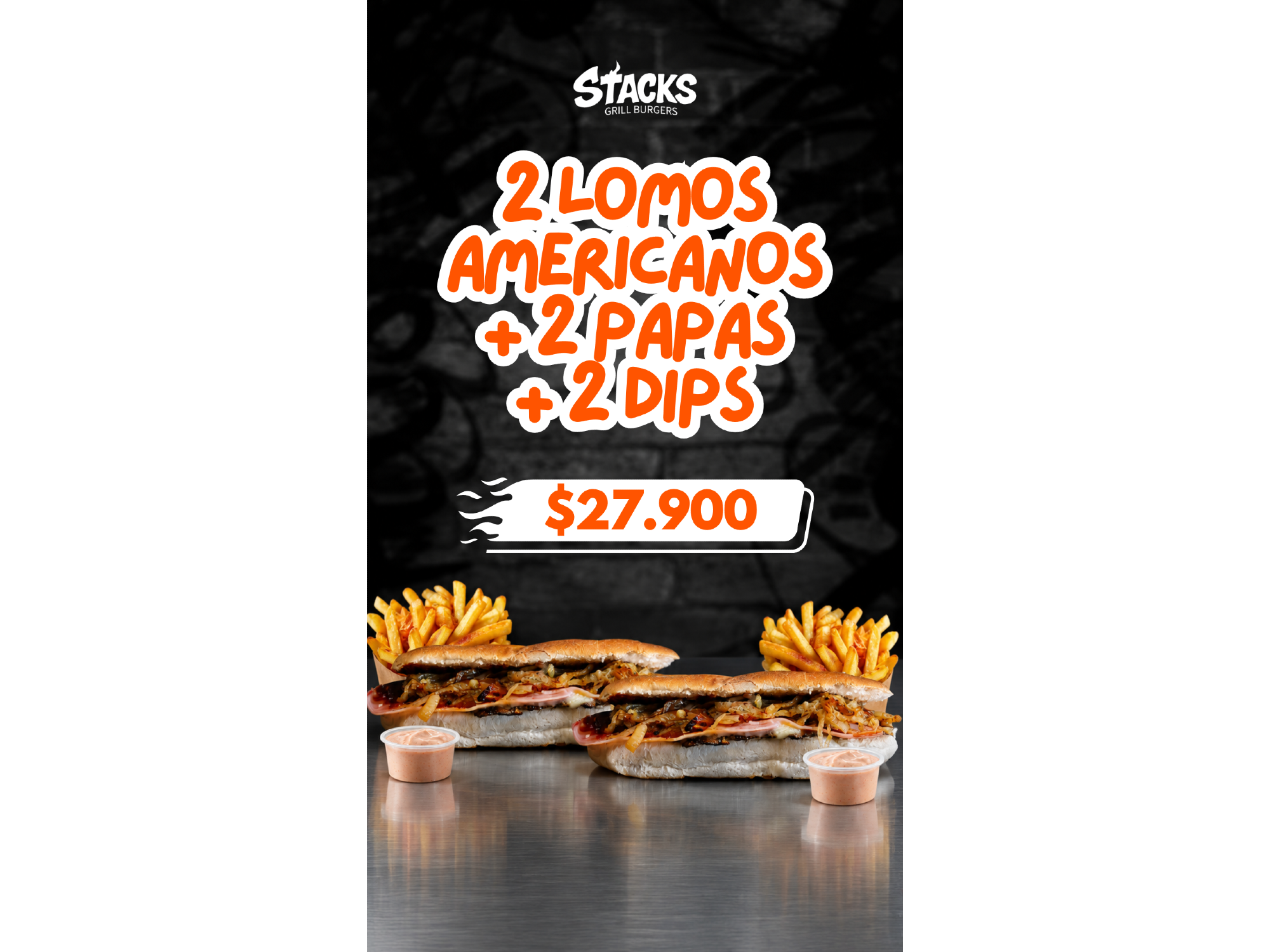 2 Lomos Americanos + Papas + 2 Dips de mayo