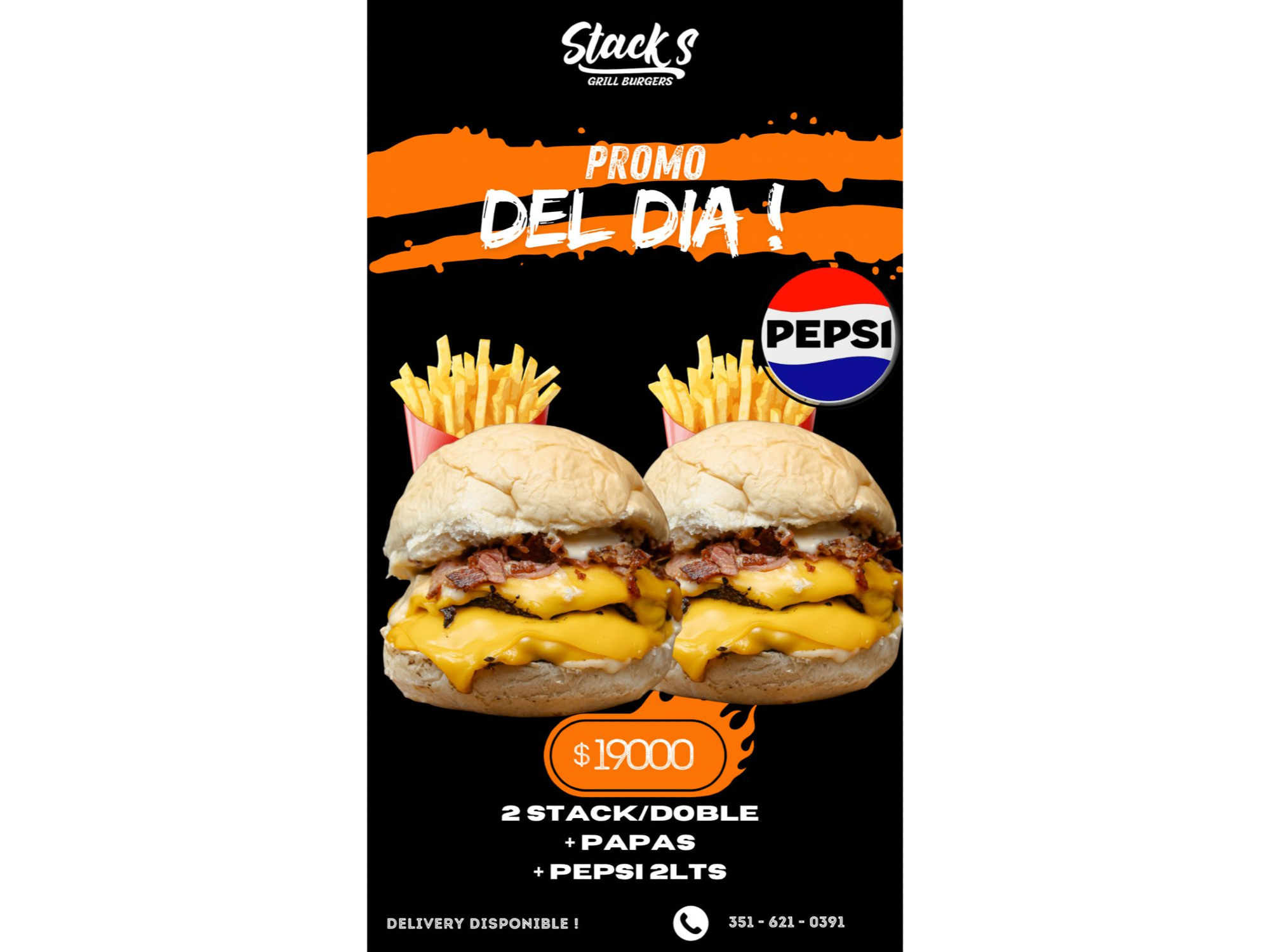 2 STACKS + 2 Latas de pepsi + Papas