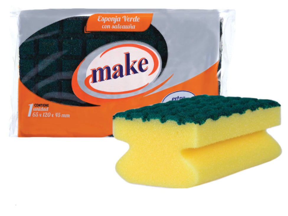 FIBRA ESPONJA AMARILA Y VERDE EXT GRANDE C/SALV UÑAS MAKE