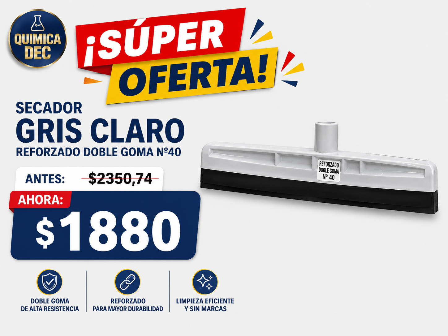 SECADOR GRIS CLARO REFORZADO DOBLE GOMA Nº40