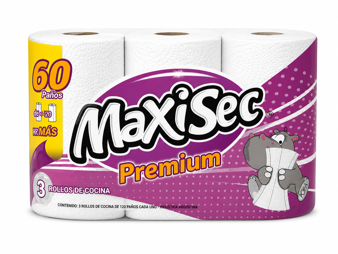 ROLLO DE COCINA MAXISEC 360 PAÑOS (1 PACK) x 3 ROLLOS X 120 PAÑOS