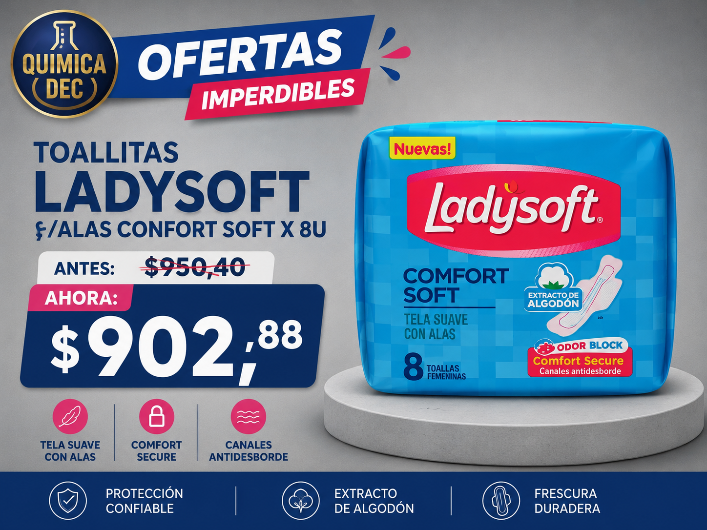 TOALLITAS  LADYSOFT C/ALAS CONFORT SOFT X8U
