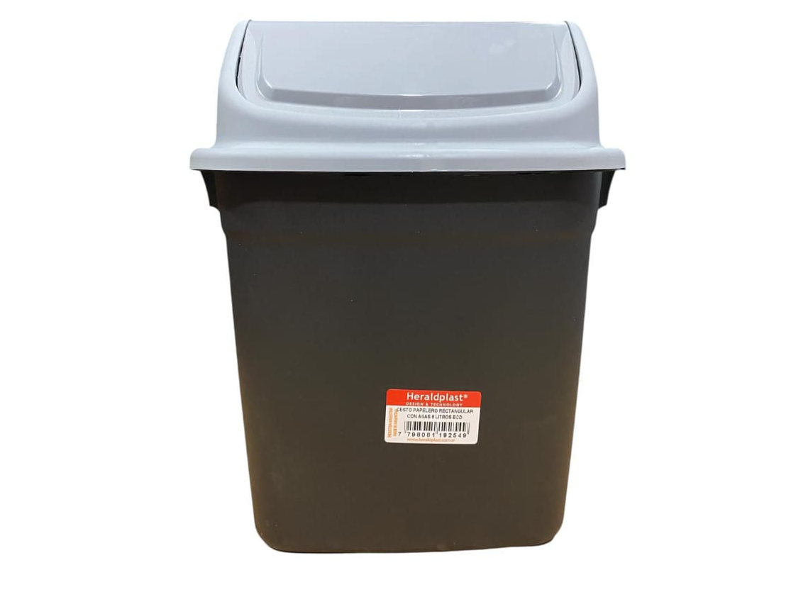 CESTO RESIDUOS T/VAIVEN RECT Y ASAS 6L  - HERALDPLAS