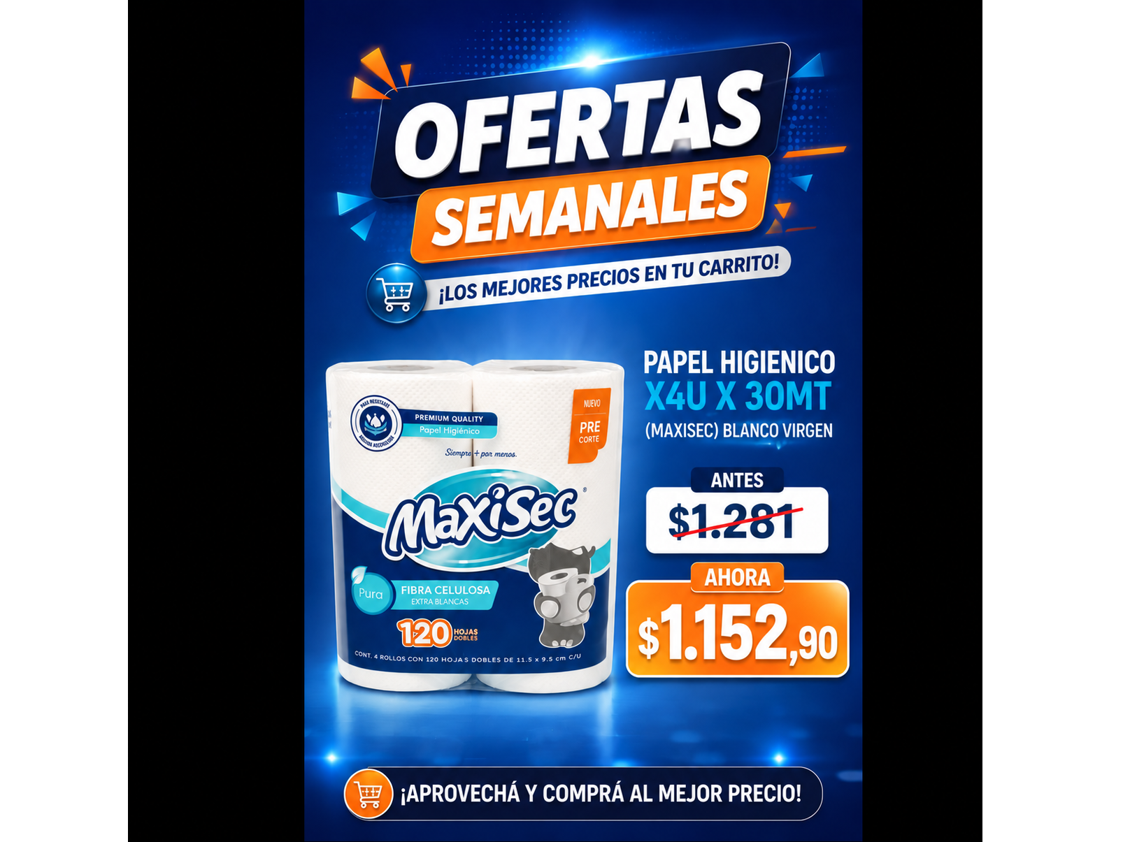 PAPEL HIGIENICO X4U X 30MT (MAXISEC)BLANCO VIRGEN