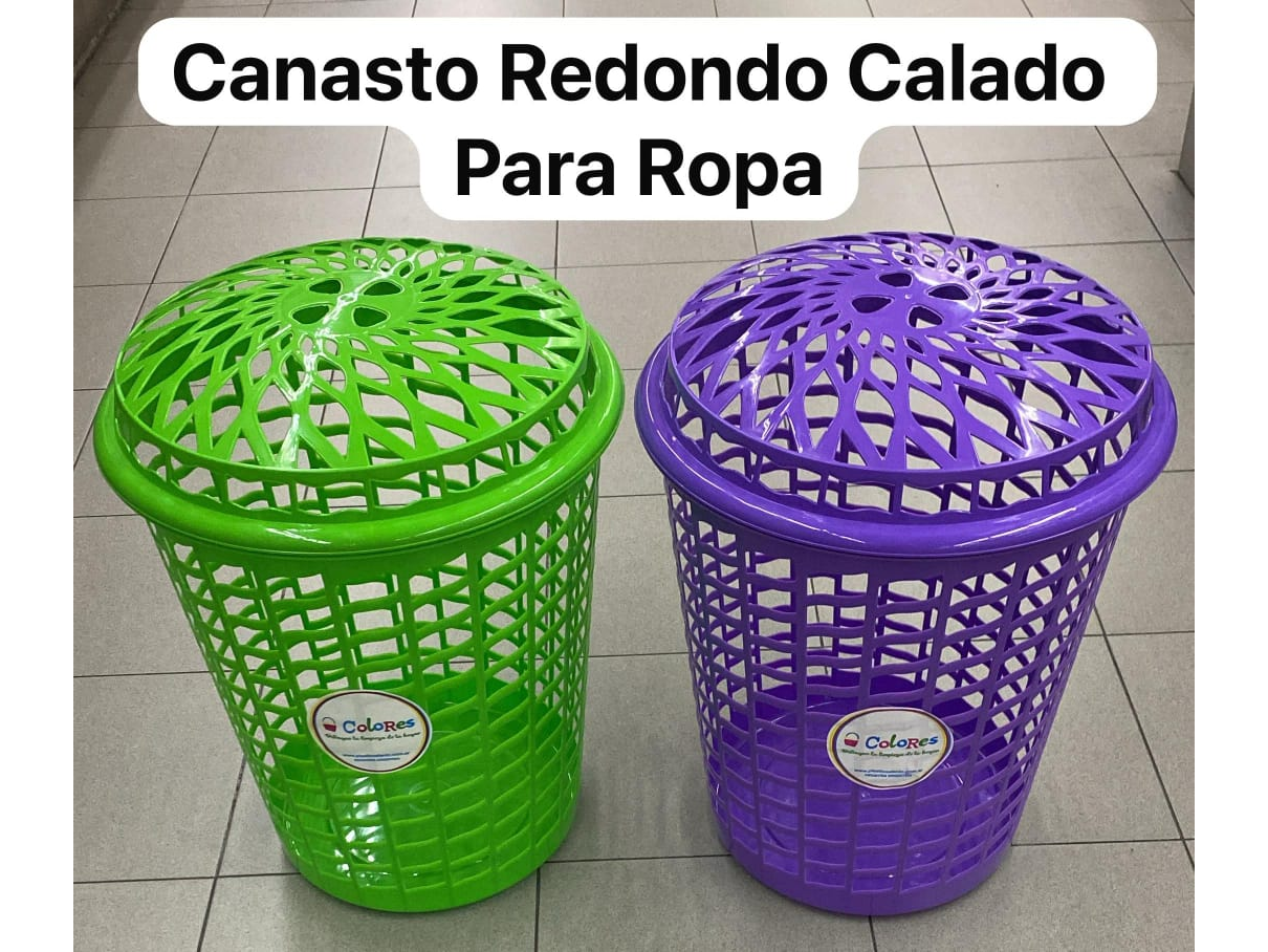 CANASTO REDONDO CALADO P/ ROPA (COLORES)