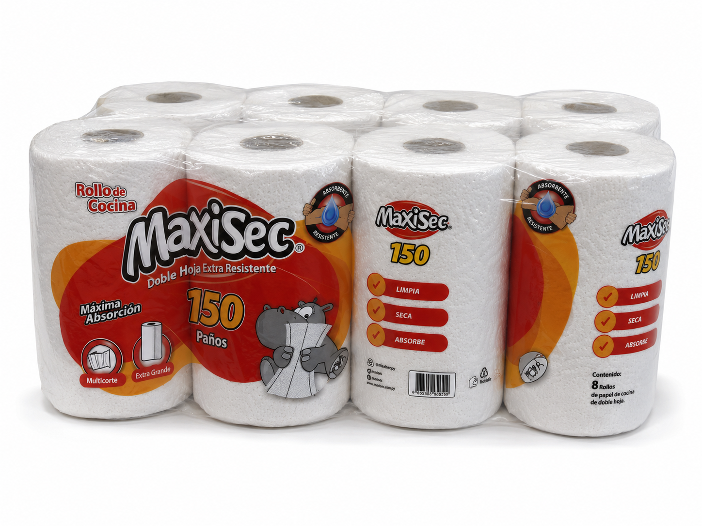 ROLLO DE COCINA MAXISEC PACK 8X150 PAÑOS