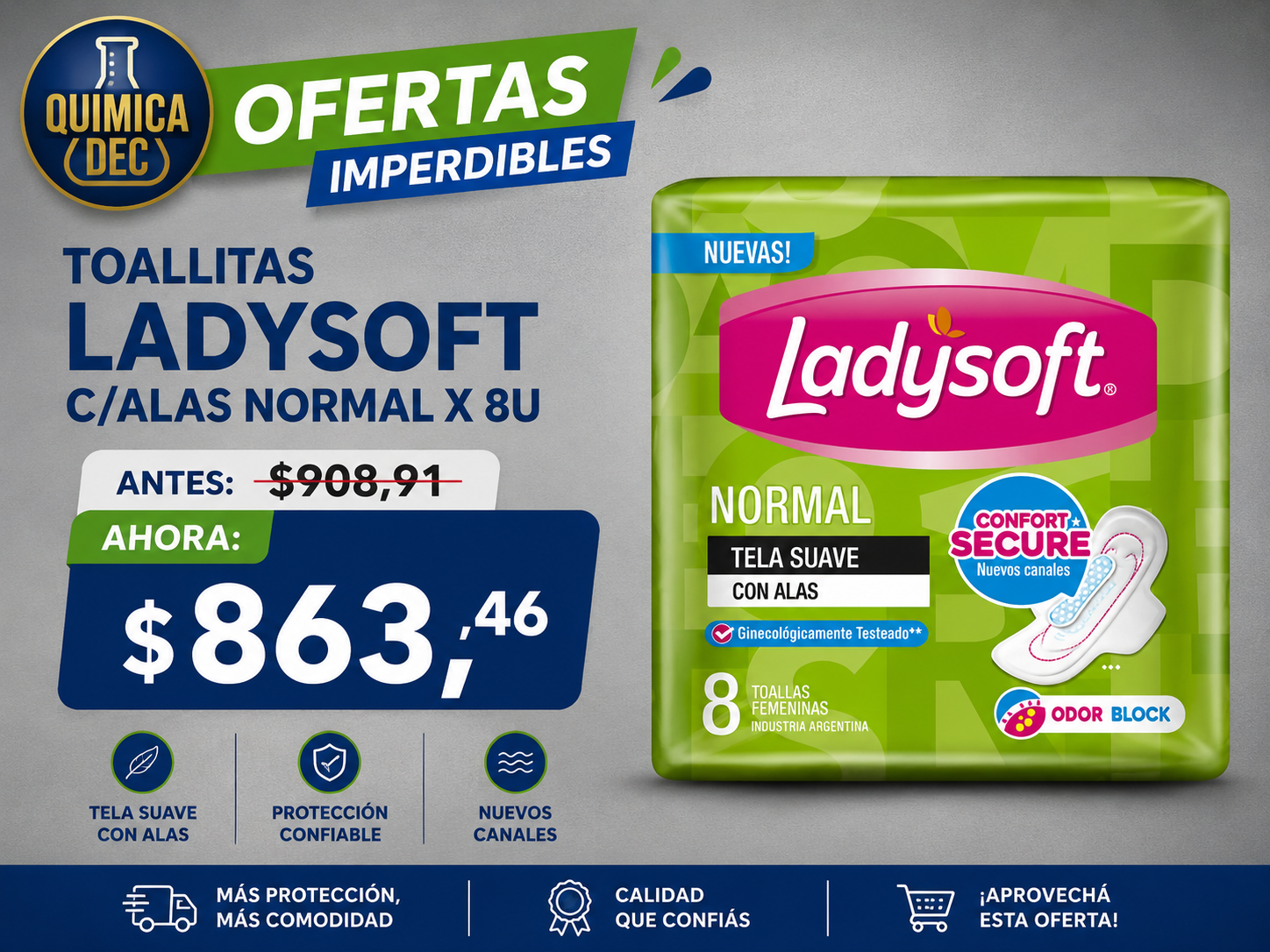 TOALLITAS  LADYSOFT C/ALAS NORMAL X 8U