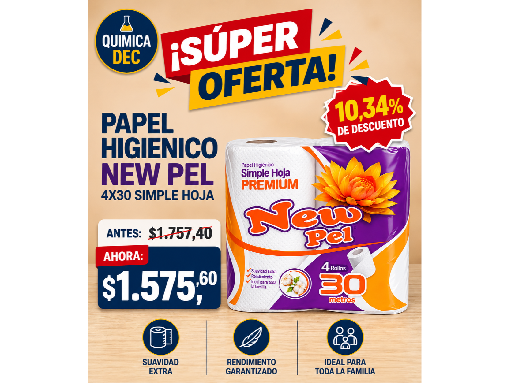 PAPEL HIGIENICO NEW PEL 4X30 SIMPLE HOJA