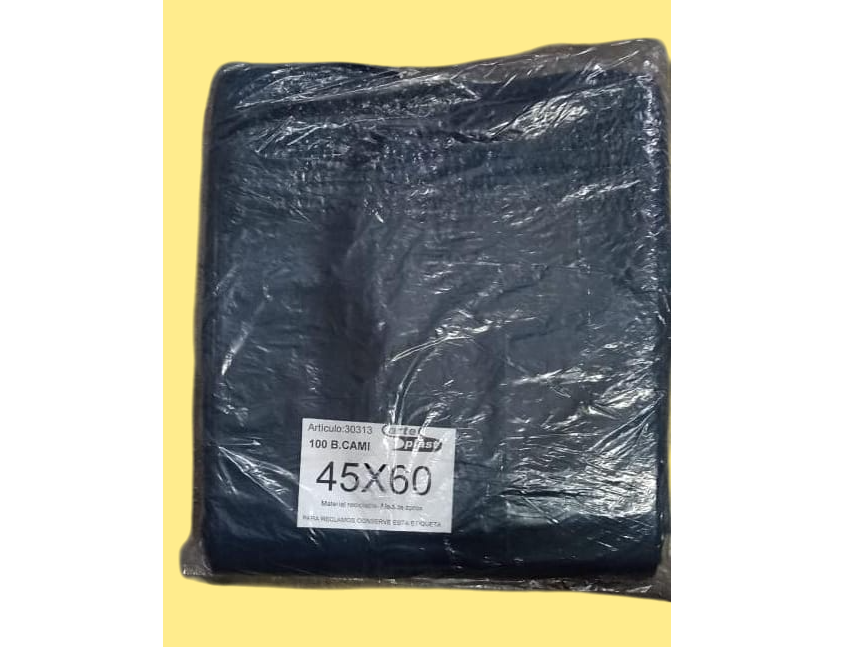BOLSA CAMISETA 45*60 NEGRA REFORZADA X100U