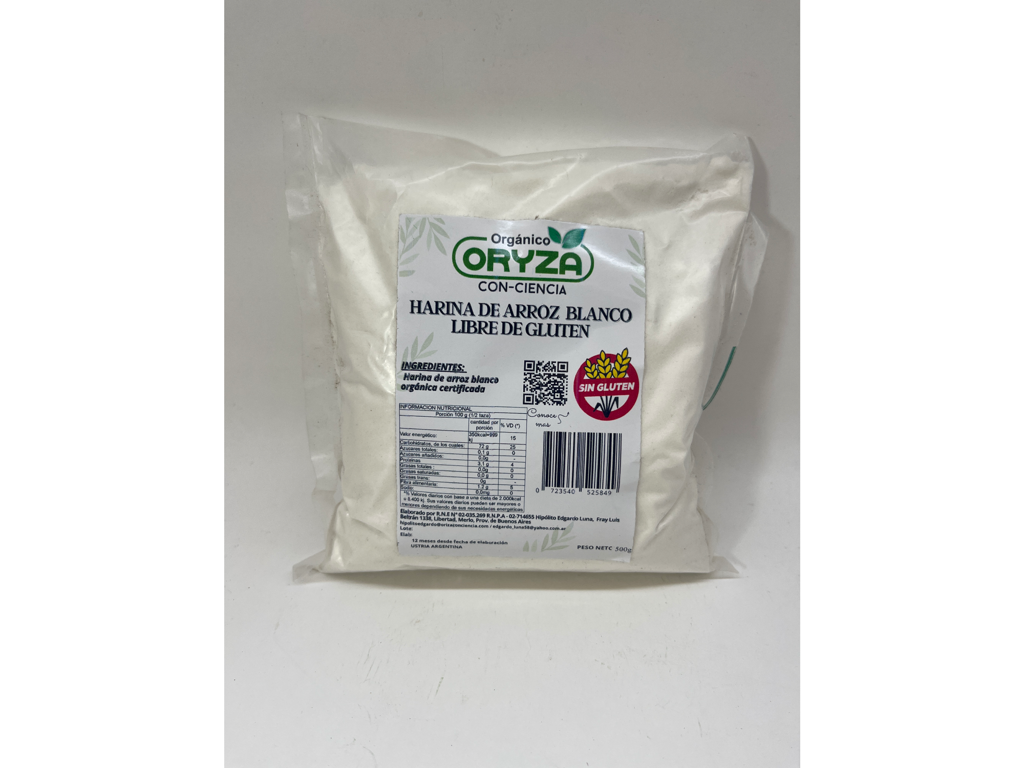 Oryza Harina de Arroz Blanco Orgánica 500 g