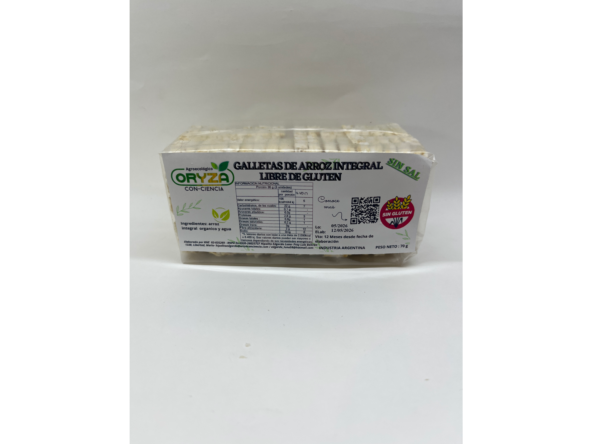 Oryza Galletas de Arroz Integral Orgánico Sin Sal