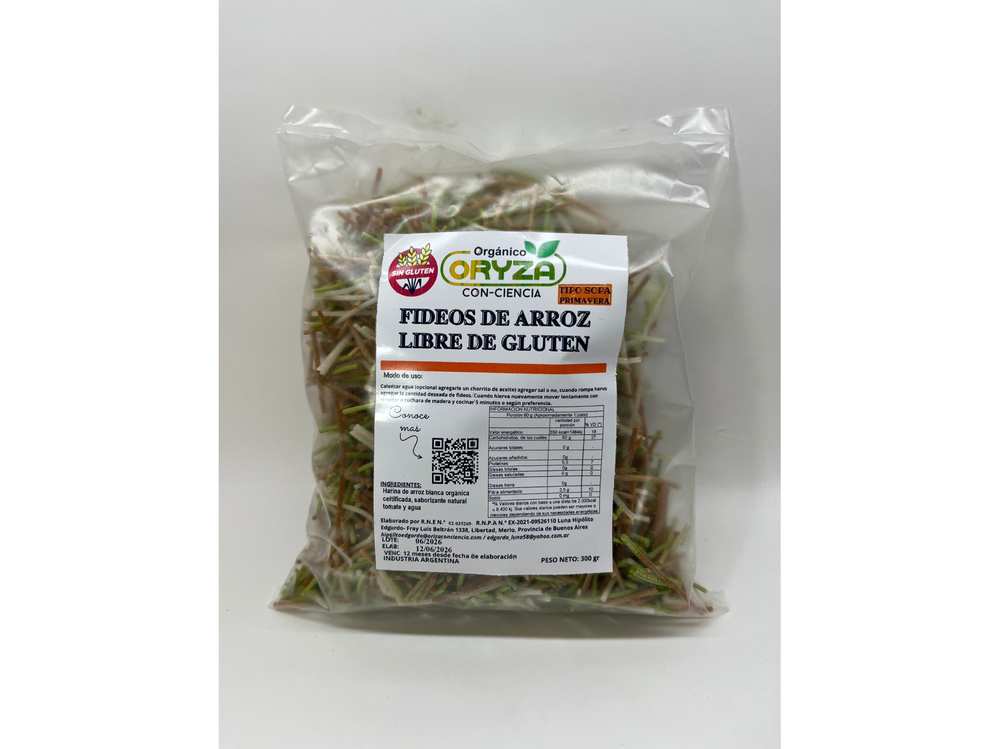 Oryza Fideos de Arroz Orgánico Tipo Sopa 300 gr