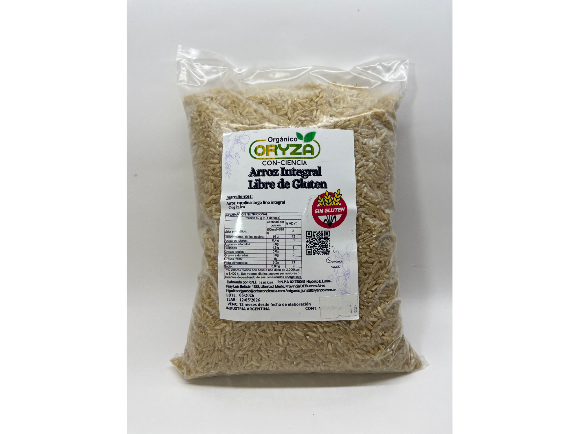 Oryza Arroz Integral Orgánico 1 Kg