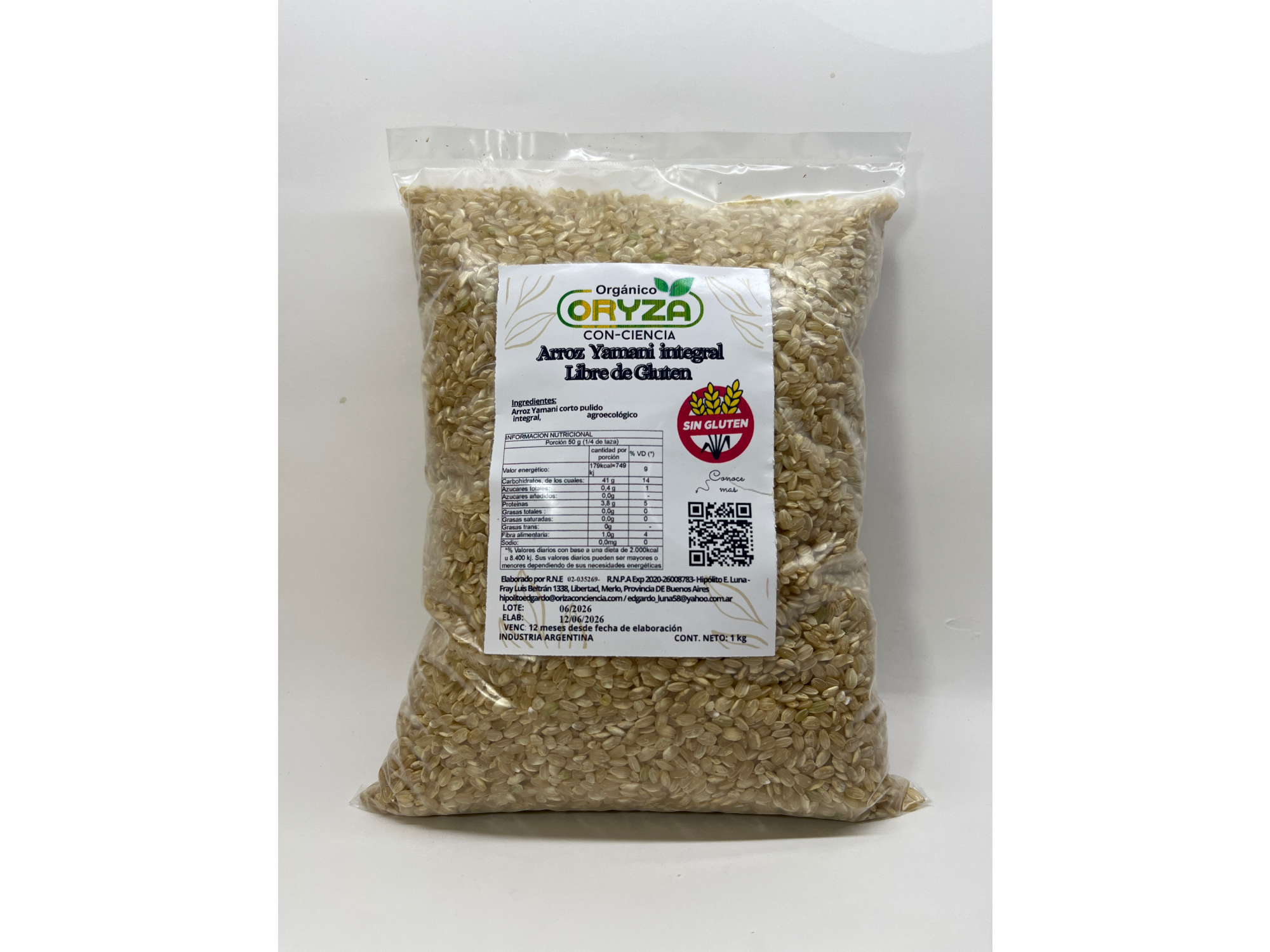 Oryza Arroz Yamani Integral Orgánico 1 Kg