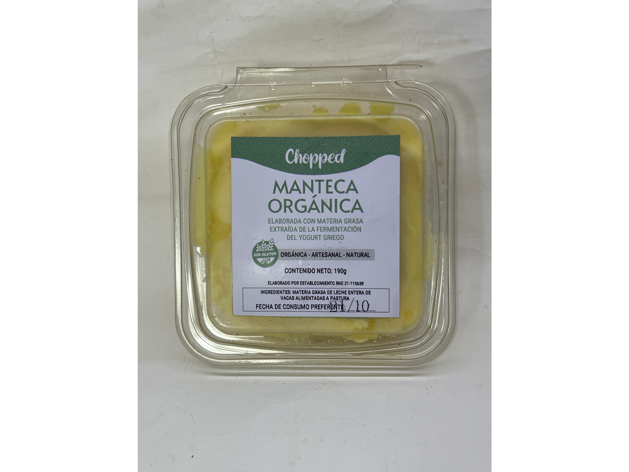 Manteca Orgánica Artesanal Natural Chopped 190 gr